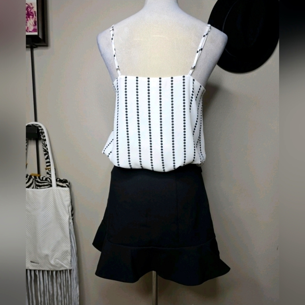 126 Tailored BEBE Flounce Black Lined Mini Skirt 0 & Lined Tank Bundle Set